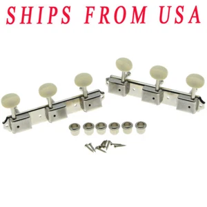 KAISH Vintage 3x3 Guitar Tuning Keys 3 on a Plate Tuners Nickel w/ Aged White - Picture 1 of 6