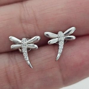 925 Sterling Silver Dragonfly Rhinestone Dainty Mini Stud Earrings NEW - Picture 1 of 6