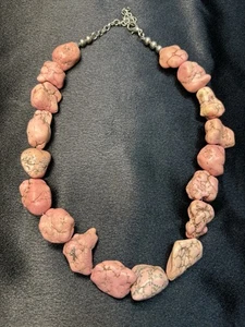 Natural Pink Turquoise Nugget Necklace 20” With Extension Silver Tone - Picture 1 of 10