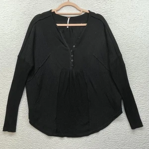 Camisa Free People Mujer XS Negra Térmica Leo Henley Camiseta Tejido Waffle OB971116 - Imagen 1 de 9