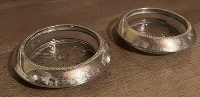 Vtg. Frank M Whiting & Co Sterling Silver Crystal Ashtray Coaster Starburst (2) - Image 1 of 4