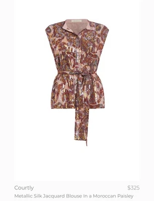 Blusa para mujer Etcetera sin mangas a rayas brillantes mezcla de seda con botones talla 6 Foto 1 de 4