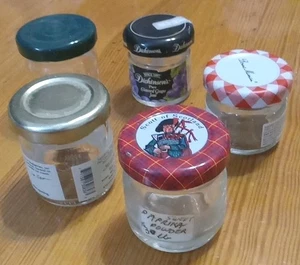 Lot of 5 Mini 1.5 oz Jam Jelly Jars with Lids For Crafts Organizing Spices vtg - Picture 1 of 4