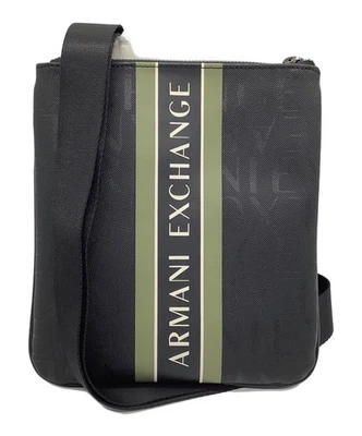 Auténtico Bolso de Hombro Armani Exchange Hombre Cuero Negro Verde Usado Foto 1 de 4