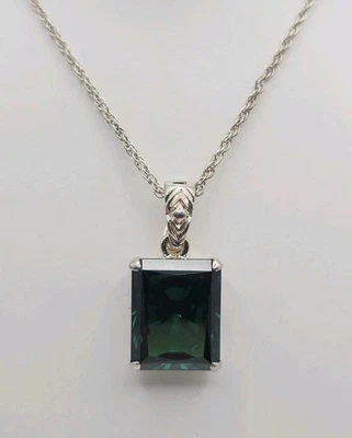 JJJ Sterling Silver 8.69ct Emerald Cut Indicolite Tourmaline Pendant Necklace - Image 1 of 4