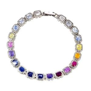 925 Sterling Silver Bracelet Octagon Sapphire Ceylon 5x4mm Gemstone Jewelry 7.5 - Picture 1 of 13