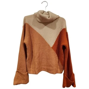 LUCCA Strick Rollkragen Grobstrick Pullover Medium Colorblock Orange Loose Fit Cozy - Bild 1 von 8