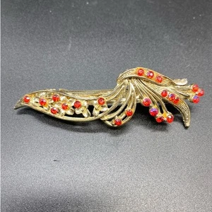 Vintage Art Deco style Gold toned Barrette with Iridescent red/pink rhinestones - Picture 1 of 5