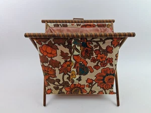 Cesta de Costura Tela Floral Madera Marco Plegable Hilo Carrito Naranja Verde Azulado Flores - Imagen 1 de 18