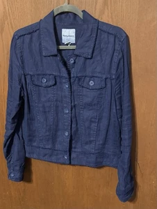 Tommy Bahama Two Palms 100% Linen Raw Edges Blue Lightweight Jacket Sz M TubA4 - Picture 1 of 11