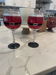 New w Tags 4 Pier 1 Imports SANTA SUIT Hand Painted 21 oz Stem Wine Glasses - Picture 1 of 4