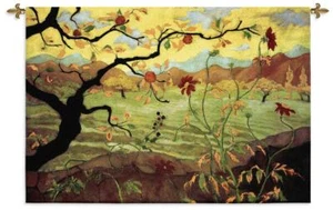 "Tapiz de pared de manzano con fruta roja pintura asiática 38""x53" - Imagen 1 de 7