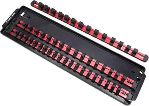 Astro 9023R 50pc Red Aluminum Rail Socket Organizer Tray 1/4?, 3/8?, 1/2? - Picture 1 of 3
