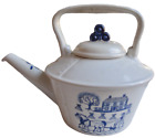 VTG Metlox Poppytrail Provincial Blue Teapot w Handle Amish Farm Scenes USA MADE
