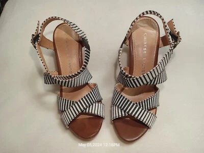 Sandalias de cuña chinas para mujer - Z Marianne blancas - negras talla: 6M - P/O Foto 1 de 4