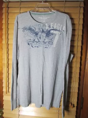 American Eagle Outfitters Men's L Gray Pullover Long Sleeve Shirt Graphic NEW - Image 1 of 4