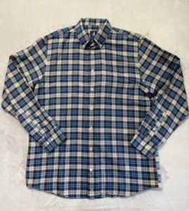 Jonny-O Camicia Uomo Grande Blu Plaid Bottoni Misto Lino Traspirante Casual Lavoro - Foto 1 di 16