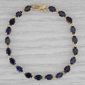 12Ct Lab Created Blue Sapphire Tennis Bracelet 10k Yellow Gold Plated 7.5"  - Picture 1 of 4