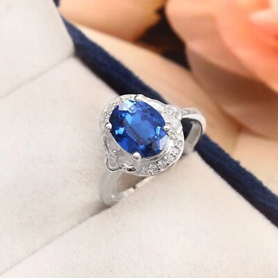 AAA+ Perfetto Sottile Blu Spinello 925 Argento Sterling Mano Fede Nuziale Regalo - Immagine 1 di 4