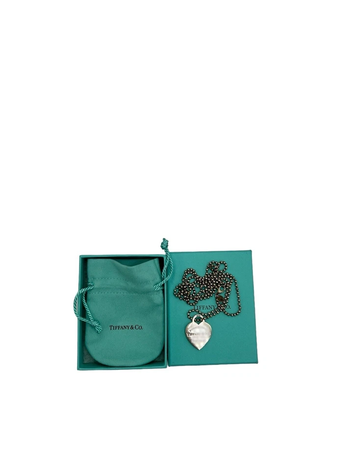 Please Devolver TIFFANY&CO CORAZÓN Colgante Plata Esterlina Etiqueta de Perro Bola 34" Collar Foto 1 de 4