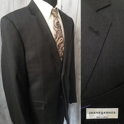 Jhane Barnes Men's Gray Plaid Blazer 42 Sport Coat Jacket 2 Bttn 👉 100% Wool - Image 1 of 4