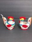 Lego Japanese Pottery Vintage Sugar Bowl With Spoon And Creamer Roosters