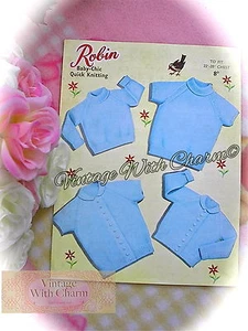 LARGE PRINT Vintage Knitting Pattern Childs Jumper & Cardigan 2 Sleeve Lengths - Picture 1 of 1
