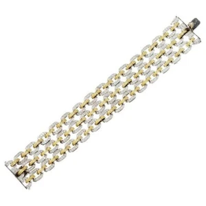 Sterling Silver Mens Braceket Yellow Gold Plated Link 925 CZ Round Jewelry - Picture 1 of 7