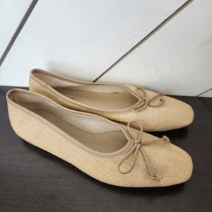 NEW Schutz Womens Ballet Flats 7B Beige Raffia Slip-On Shoes - Picture 1 of 8