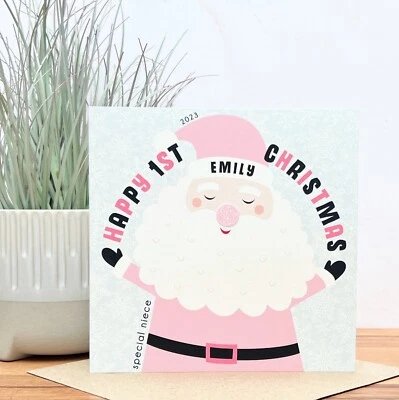 Personalised Handmade Baby Girls 1st First Christmas Card Granddaughter Daughter - Image 1 of 2