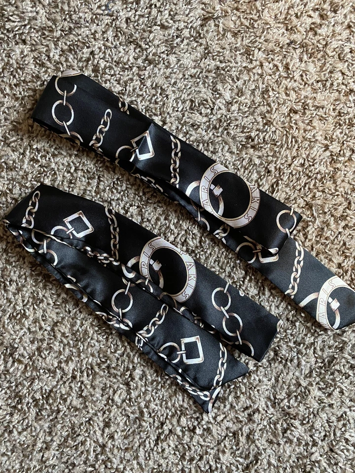 2 Satin Scarf Handbag Handle Protector Head Bandeau Wrist Wrap Tie new Black — 第 1/1 张图片