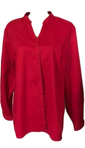 D & Co Womens Red Long Sleeve Cotton Button Up Blouse Top Sz XL. WB12 - Picture 1 of 6
