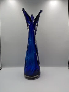 Vintage Bohemian Large Glass Vase By Jan Beranek, Skrdlovice Colbalt Blue 1960’s - Picture 1 of 15