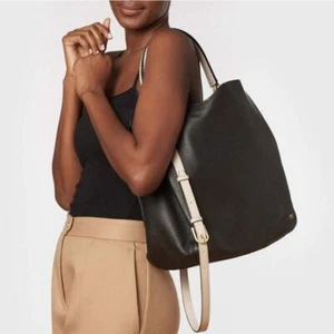 Etienne Aigner Damen Ava Leder Hobo in Schwarz + Chevron Perlen Taschenriemen - Bild 1 von 15