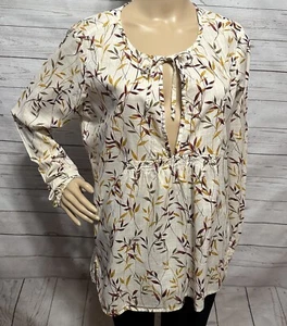 Eddie Bauer Tunic Shirt Medium Beige Floral Pattern 100% Cotton Lightweight Top - Picture 1 of 13