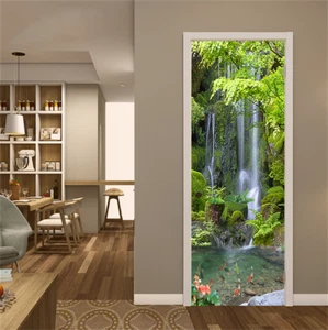3D Green Forest Waterfall Self-adhesive Door Sticker Wallpaper Mural for Home - Picture 1 of 7