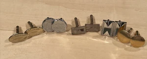 Vintage Retro Cuff Links Mixed Lot 5 Sets Gold / Silver Tone Round + Rectangles - Picture 1 of 5