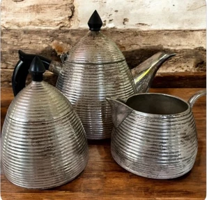 Vintage MCM Art Deco Silver Plated 'Beehive' Style Tea Set kitchenette TH2 - Picture 1 of 5