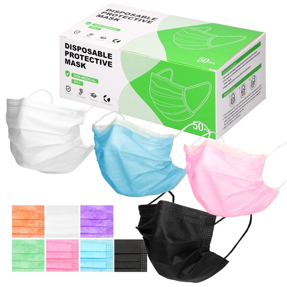 Maschera facciale monouso protezione protettiva bocca e naso 3 strati set 50/100 - Immagine 1 di 1