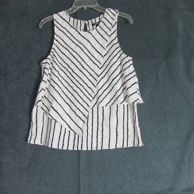 XOXO 上衣女式中号白色黑色条纹无袖分层职业学院风 — 第 1/4 张图片