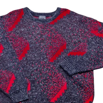 Suéteres de Colección Años 90 New Era Para Hombres Grandes Rojo Abstracto Tejido Pullover Hecho en EE. UU. Foto 1 de 4