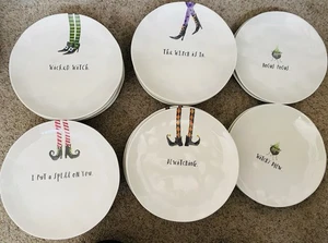 NWOT Rae Dunn Halloween Witch 8" Salad Plate Set Witchcore Spooky LOT OF 24 - Picture 1 of 8