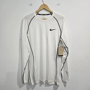 Nike Pro Mens White Long Sleeve Training Shirt XL Tight Fit Dri-Fit Activewear  - Picture 1 of 11