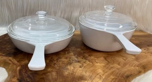 Corning Ware White Handle Pan P-83-B (6.5 inch) P-82-B (1.5 Pint) Clear Lids - Picture 1 of 16