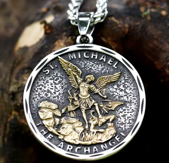 Collar Arcángel San Miguel Hombre - Colgante Protección Acero Inoxidable Foto 1 de 4
