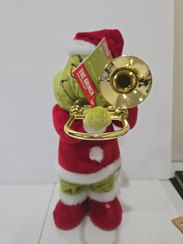 Animated Dr Seuss The Grinch Plush Trombone Playing You're a Mean One Gemmy