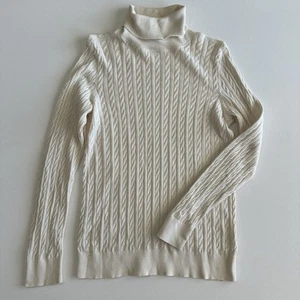 Talbots Cable Knit Turtleneck Jumper Size Medium Off White Classic Preppy Luxury - Picture 1 of 10