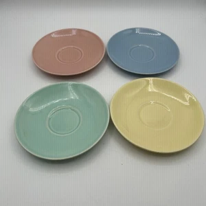 Luray Pastels Saucer Set of 4 Pink Blue Green Yellow Vintage Retro Dinnerware - Picture 1 of 3