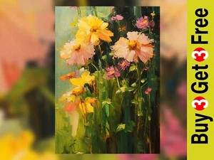 Vibrant Wildflowers Bloom 5"x7" Print on Matte Paper | Lush Impressionist Art - Picture 1 of 7