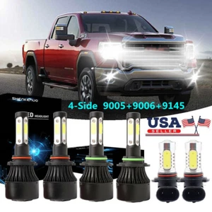 4-Side 9006 9005 LED Headlight + 9145 Fog for GMC Sierra 1500 2500 3500 2003-06 - Imagen 1 de 18